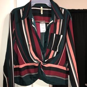 Rue21 Burgundy Striped Knot Front Crop Top